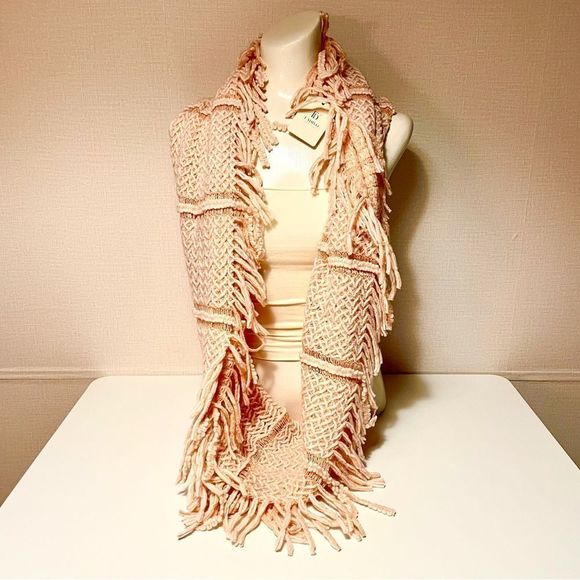 FADIVO NY, NWT Fringe Trim Woven Knit Infinity Scarf, Peachy Pink, Soft … - Picture 2 of 8